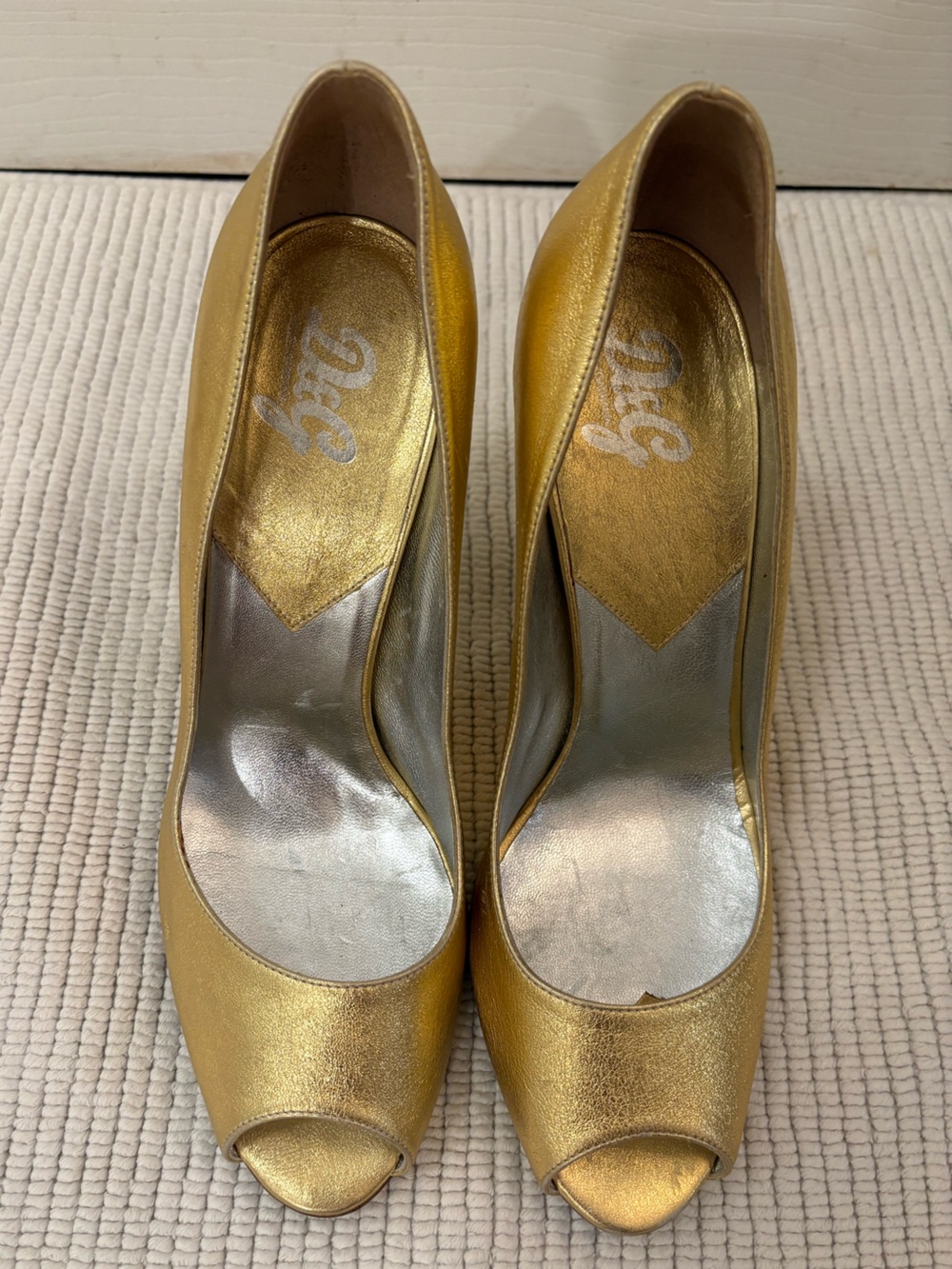 Dolce & Gabbana Metallic Gold Peep-Toe Heels